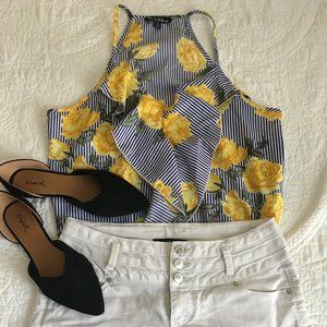 Floral Spaghetti Strap Striped Tanktop